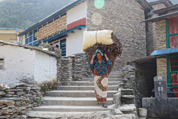पत्कर बोकेर घर फर्किदै महिला