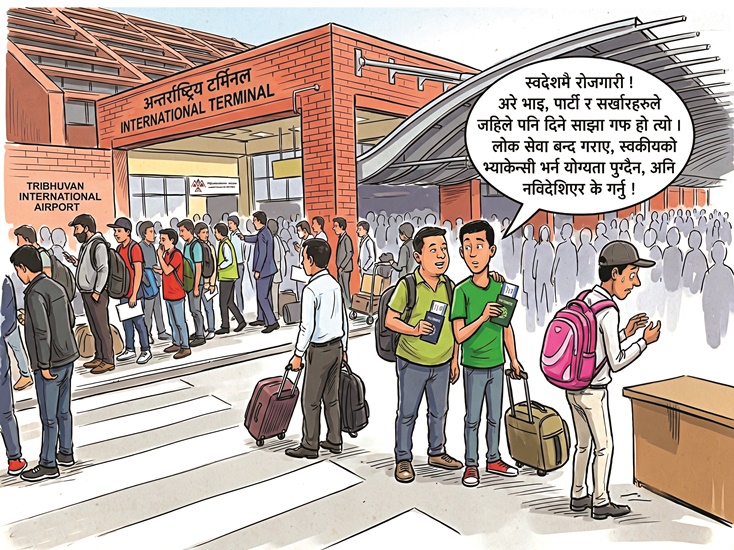 घोषणामा स्वदेशमै रोजगारी, यथार्थमा विदेशिनेको लर्को