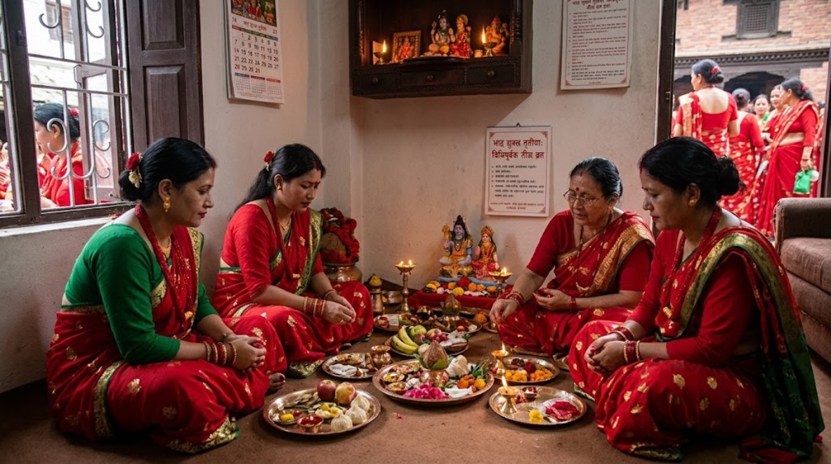 भाद्र शुक्ल तृतीयाः विधिपूर्वक तीजको व्रत लिइँदै